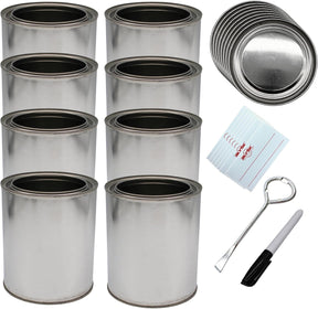 Empty Paint Cans with Lids – Quart/32 oz Unlined Containers for Paint, Solvents, Crafts & DIY, Can opener, Marker and Labels included 50 Pack