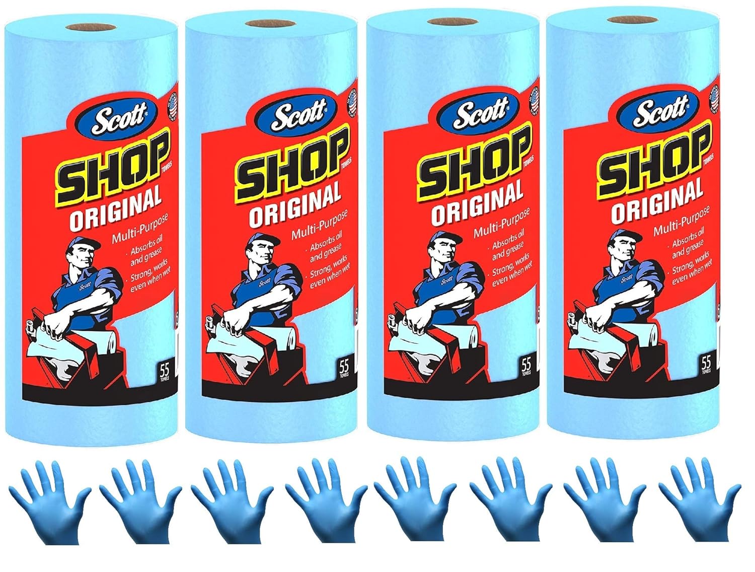 Scott 75147 Shop Towels, Standard Roll, 10 2/5 x 11, Blue, 55/Roll