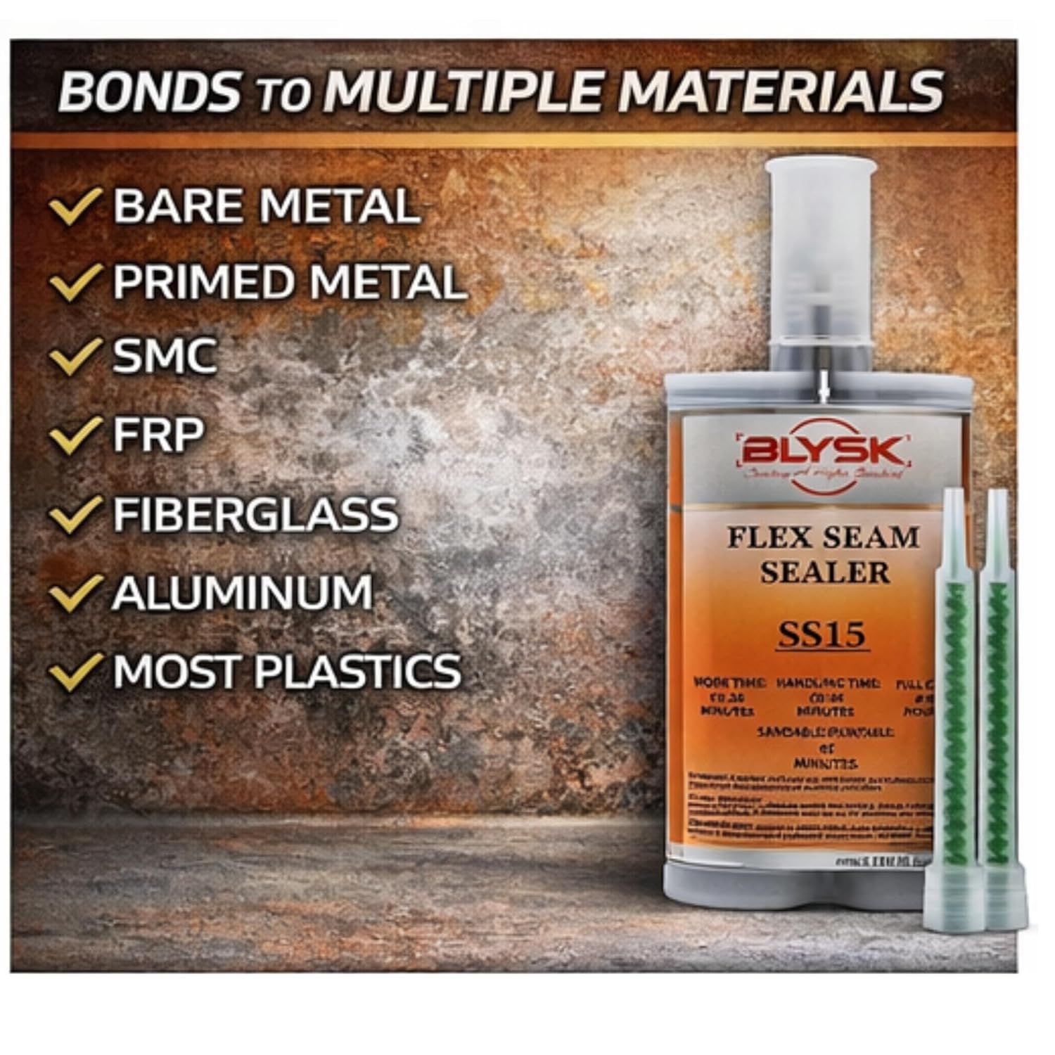 Flex Seam Sealer SS15 – Thick Set Flexible Automotive Seam Sealer – 200ml / 6.76 fl oz Dual Cartridge with 2 Mixing Nozzles – Non-Sag Adhesive Sealant for Metal, Aluminum, Fiberglass & Plastics