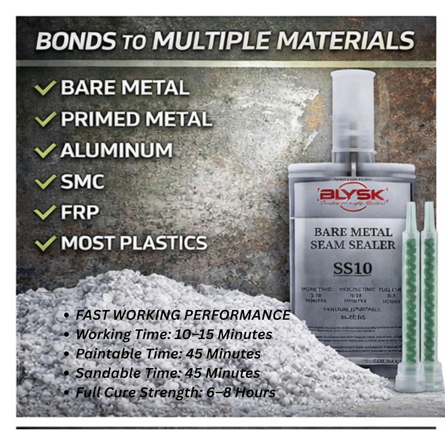 Bare Metal Seam Sealer SS10 – Thick Set,– 200ml / 6.76 fl oz Dual Cartridge with 2 Mixing Nozzles, Corrosion Resistant Adhesive for Metal, Aluminum, Fiberglass & Plastics