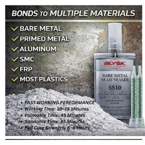 Bare Metal Seam Sealer SS10 – Thick Set,– 200ml / 6.76 fl oz Dual Cartridge with 2 Mixing Nozzles, Corrosion Resistant Adhesive for Metal, Aluminum, Fiberglass & Plastics