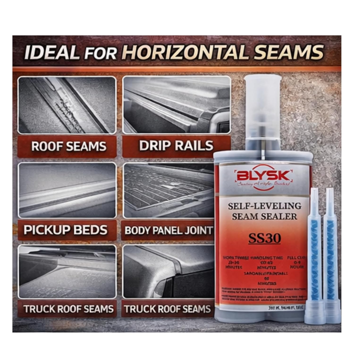 Self-Leveling Seam Sealer SS30 – Gray 200ml (6.76 fl oz) Dual Cartridge with 2 Mixing Nozzles – Automotive Seam & Roof Sealer – Fast Leveling Formula for Drip Rails & Body Seams
