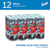 Scott 75147 Shop Towels, Standard Roll, 10 2/5 x 11, Blue, 55/Roll