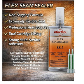 Flex Seam Sealer SS15 – Thick Set Flexible Automotive Seam Sealer – 200ml / 6.76 fl oz Dual Cartridge with 2 Mixing Nozzles – Non-Sag Adhesive Sealant for Metal, Aluminum, Fiberglass & Plastics