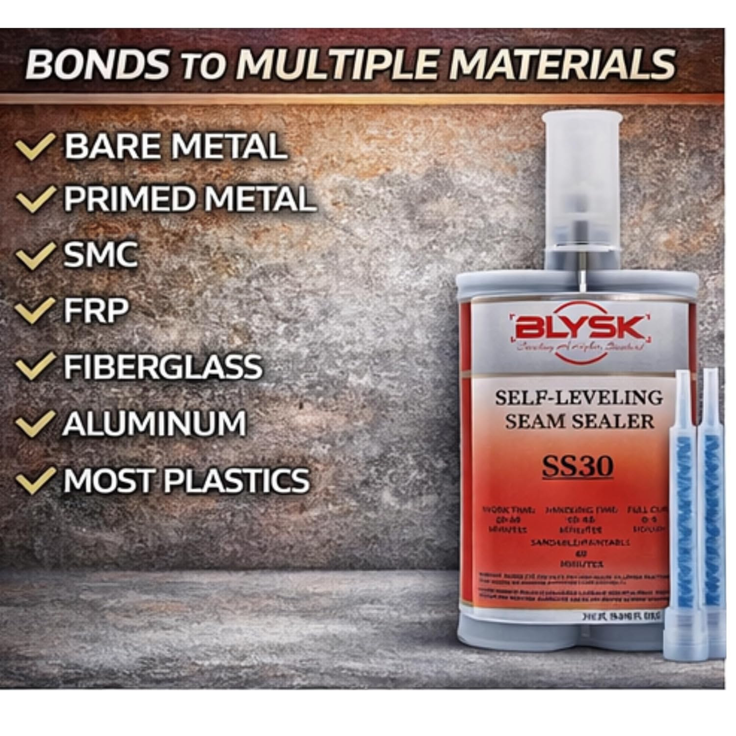 Self-Leveling Seam Sealer SS30 – Gray 200ml (6.76 fl oz) Dual Cartridge with 2 Mixing Nozzles – Automotive Seam & Roof Sealer – Fast Leveling Formula for Drip Rails & Body Seams