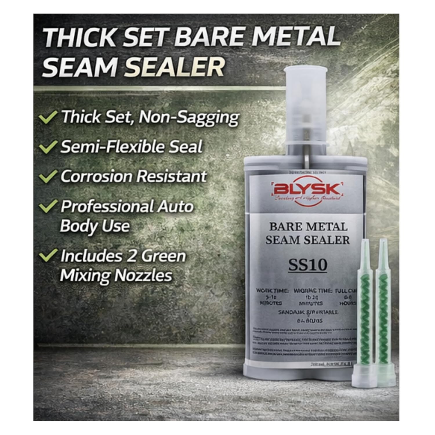Bare Metal Seam Sealer SS10 – Thick Set,– 200ml / 6.76 fl oz Dual Cartridge with 2 Mixing Nozzles, Corrosion Resistant Adhesive for Metal, Aluminum, Fiberglass & Plastics