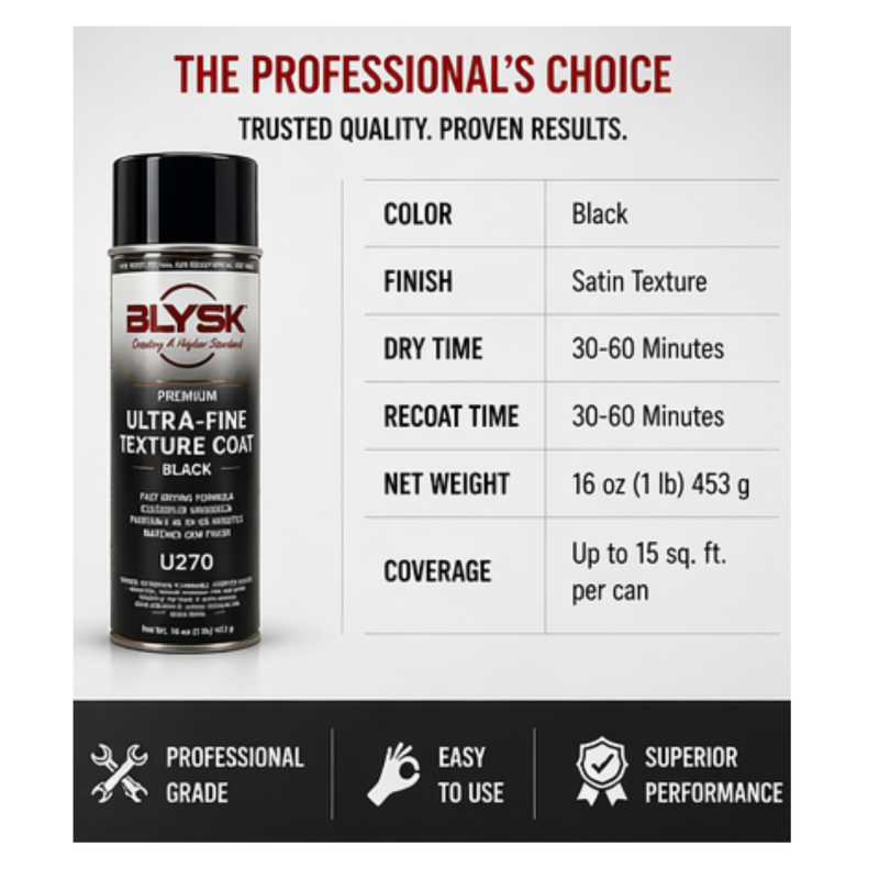 Ultra Fine Black Texture Coat U270 – Paintable Chip Guard Spray for Automotive Bumpers, Rocker Panels & Trim – Fast-Drying, Durable Protective Finish 16 oz