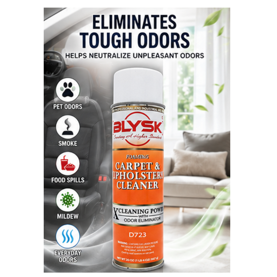 BLYSK Foaming Carpet & Upholstery Cleaner 20 oz (D723) – 3X Cleaning Power & Odor Eliminator, Removes Stains from Car Interiors, Home Carpets, Upholstery, Furniture, Floor Mats & Fabric Surfaces
