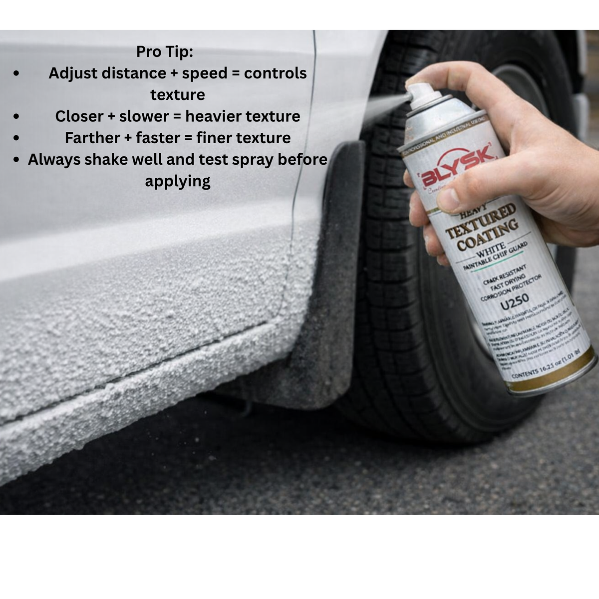 Blysk U250 Heavy-Duty Textured Coating White 15oz – Paintable Chip Guard, Fast-Drying, Corrosion-Resistant, Impact Protection