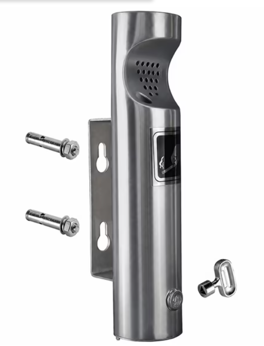 Elitra Wall Mounted Outdoor Stainless Steel Cigarette Butt Receptacle, Silver