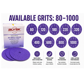 Blysk Purple Zirconia Sanding Discs – 6 Inch, 50-Pack – Hook & Loop, Laser Multi-Hole Dust Extraction – Long Life Ceramic/Corundum Grain. 80,120,180,220,320,400,600,800,1000 Grit