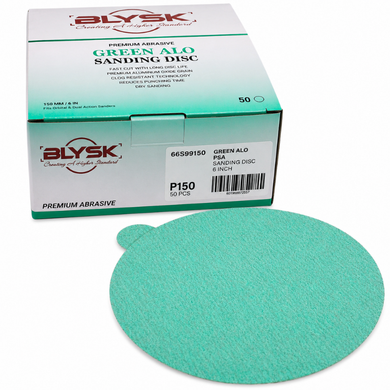 Blysk 6" Green Aluminum Oxide Sanding Discs – P80 to P800 Grit – Latex Paper, Semi-Open Coat – Hook & Loop/PSA – Clean Sanding for Metal, Wood, Paint, Plastic, 50-Pack
