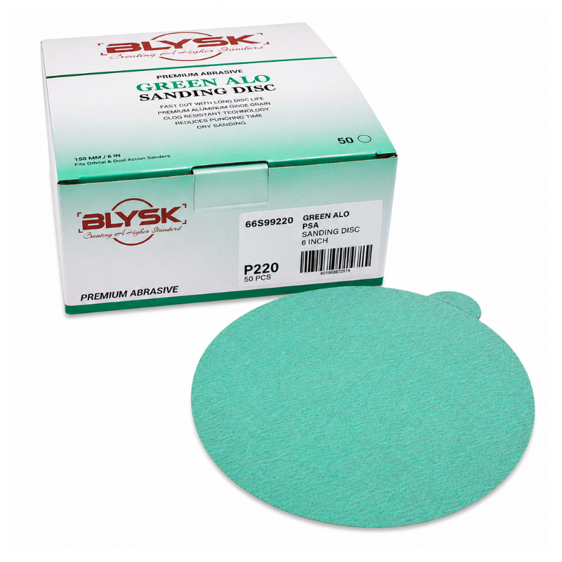 Blysk 6" Green Aluminum Oxide Sanding Discs – P80 to P800 Grit – Latex Paper, Semi-Open Coat – Hook & Loop/PSA – Clean Sanding for Metal, Wood, Paint, Plastic, 50-Pack