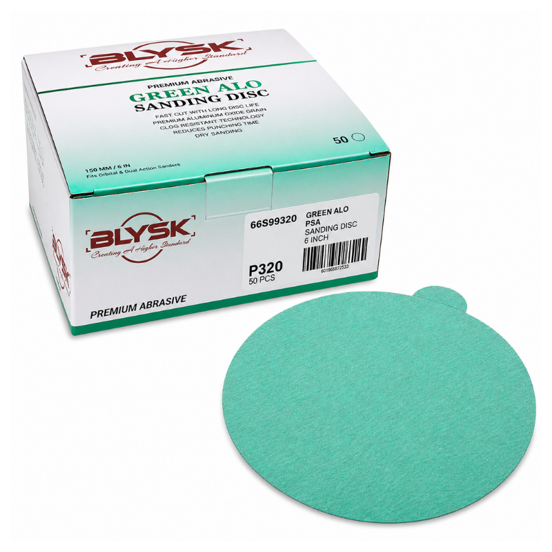Blysk 6" Green Aluminum Oxide Sanding Discs – P80 to P800 Grit – Latex Paper, Semi-Open Coat – Hook & Loop/PSA – Clean Sanding for Metal, Wood, Paint, Plastic, 50-Pack