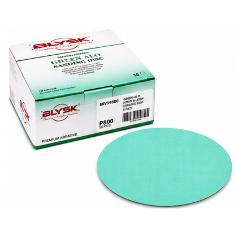 Blysk 6" Green Aluminum Oxide Sanding Discs – P80 to P800 Grit – Latex Paper, Semi-Open Coat – Hook & Loop/PSA – Clean Sanding for Metal, Wood, Paint, Plastic, 50-Pack