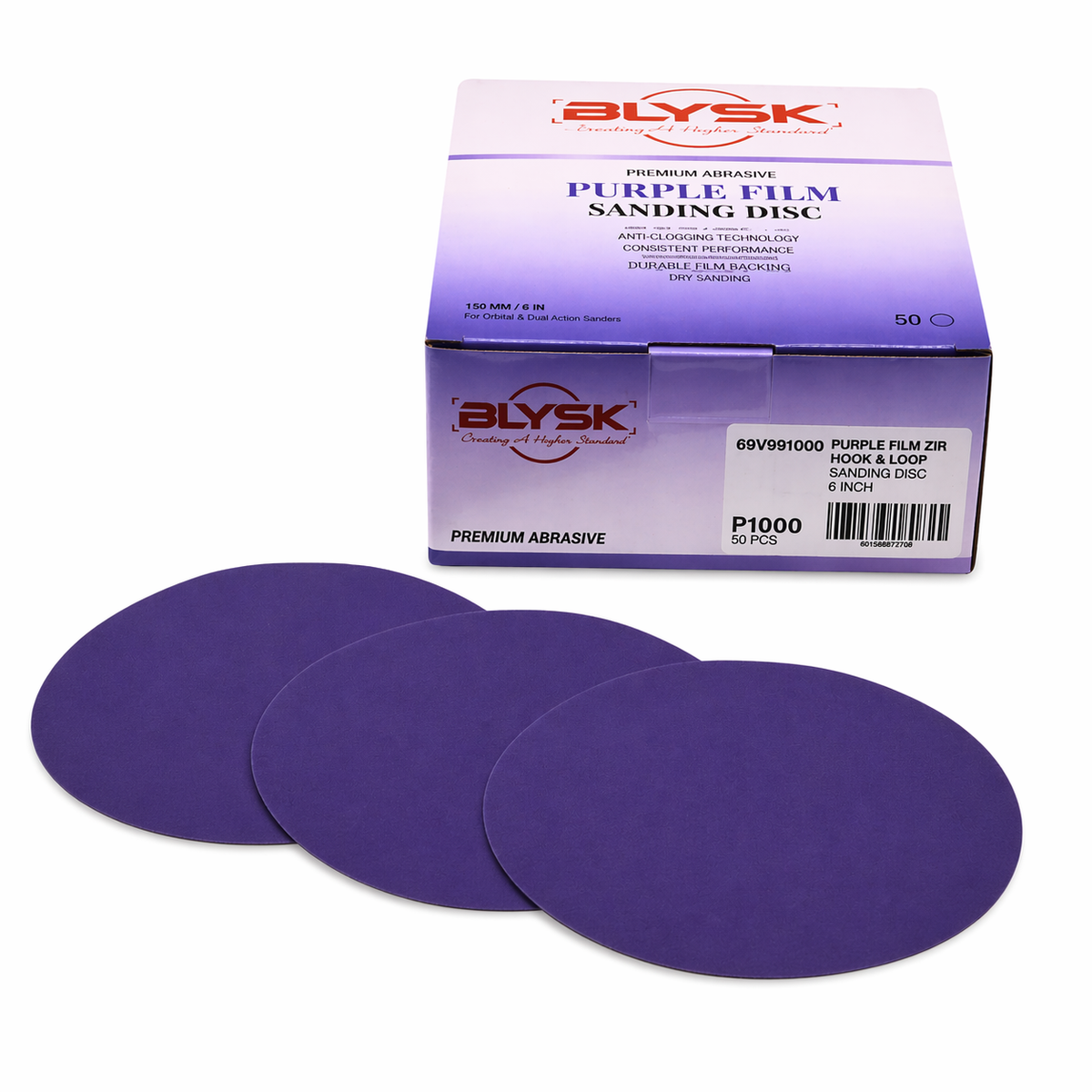 BLYSK Premium Purple Zirconia Sanding Discs 6", High Performance, Long Life, Clog-Resistant, Fits DA & Orbital Sanders, 50-Pack, Available in PSA and Hook & Loop