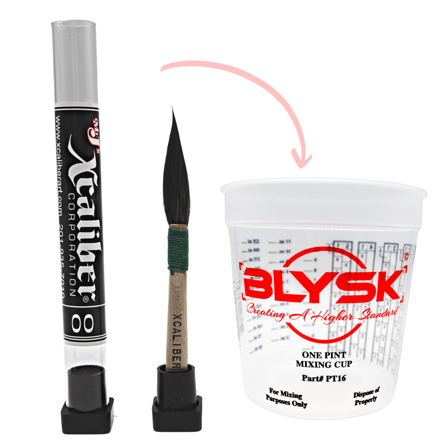 BLYSK and MACK The XCaliber , pinstriping lines, shading, and for sharp detail brush bundle with Free Pint Mixing Cup set, artist brushes, - Maazzo