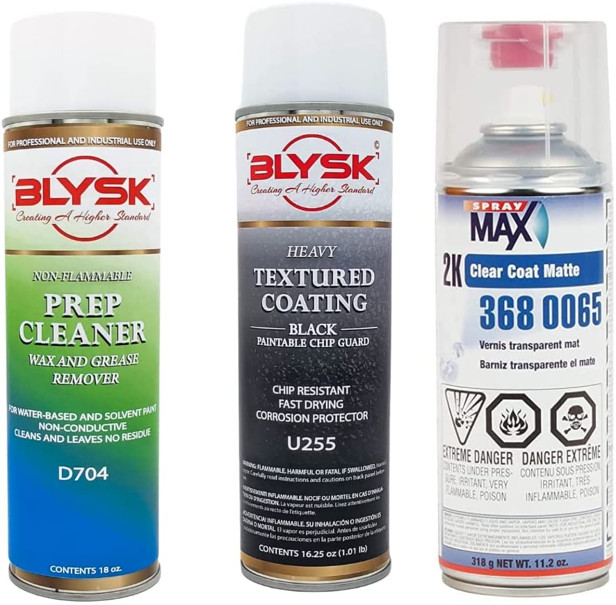 Blysk Bundle-Spray Max 2K Clear Matte- Blysk Prep Cleaner Wax and Grease Remover- Blysk Heavy textured Coating Black. - Maazzo