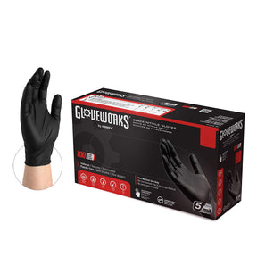GLOVEWORKS Industrial Black Nitrile Gloves, Box of 100, 5 Mil, Latex Free, Powder Free, Textured, Disposable, Food Safe - Maazzo
