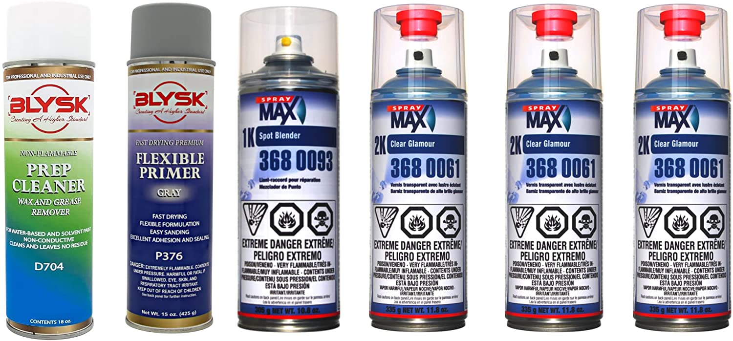 Blysk-Bundle (3) Spray Max 2K Clear Glamour -Spray Max 1K Spot Blender is a special product for homogenous paint transitions-Blysk Flexible Primer (Gray)-Blysk Prep Cleaner - Maazzo