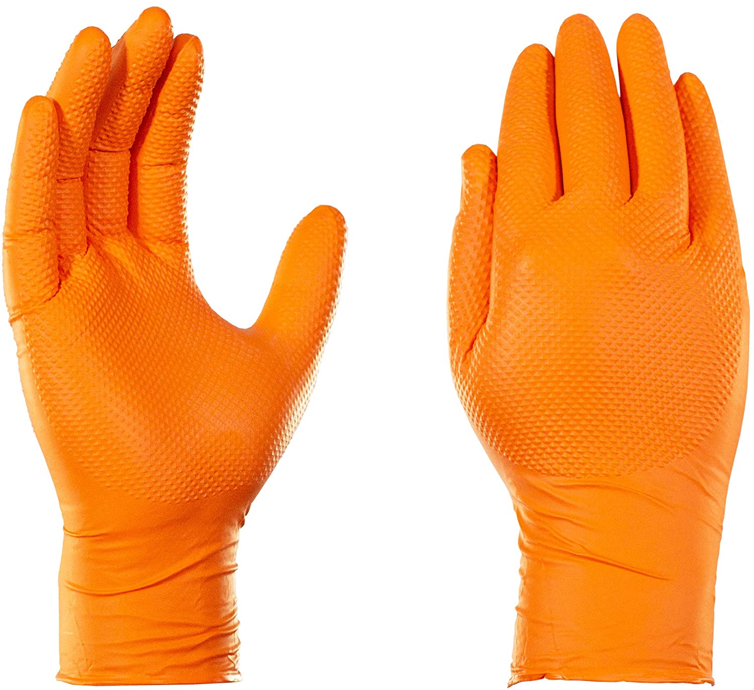 GLOVEWORKS HD Industrial Orange Nitrile Gloves with Raised Diamond Texture Grip - Maazzo