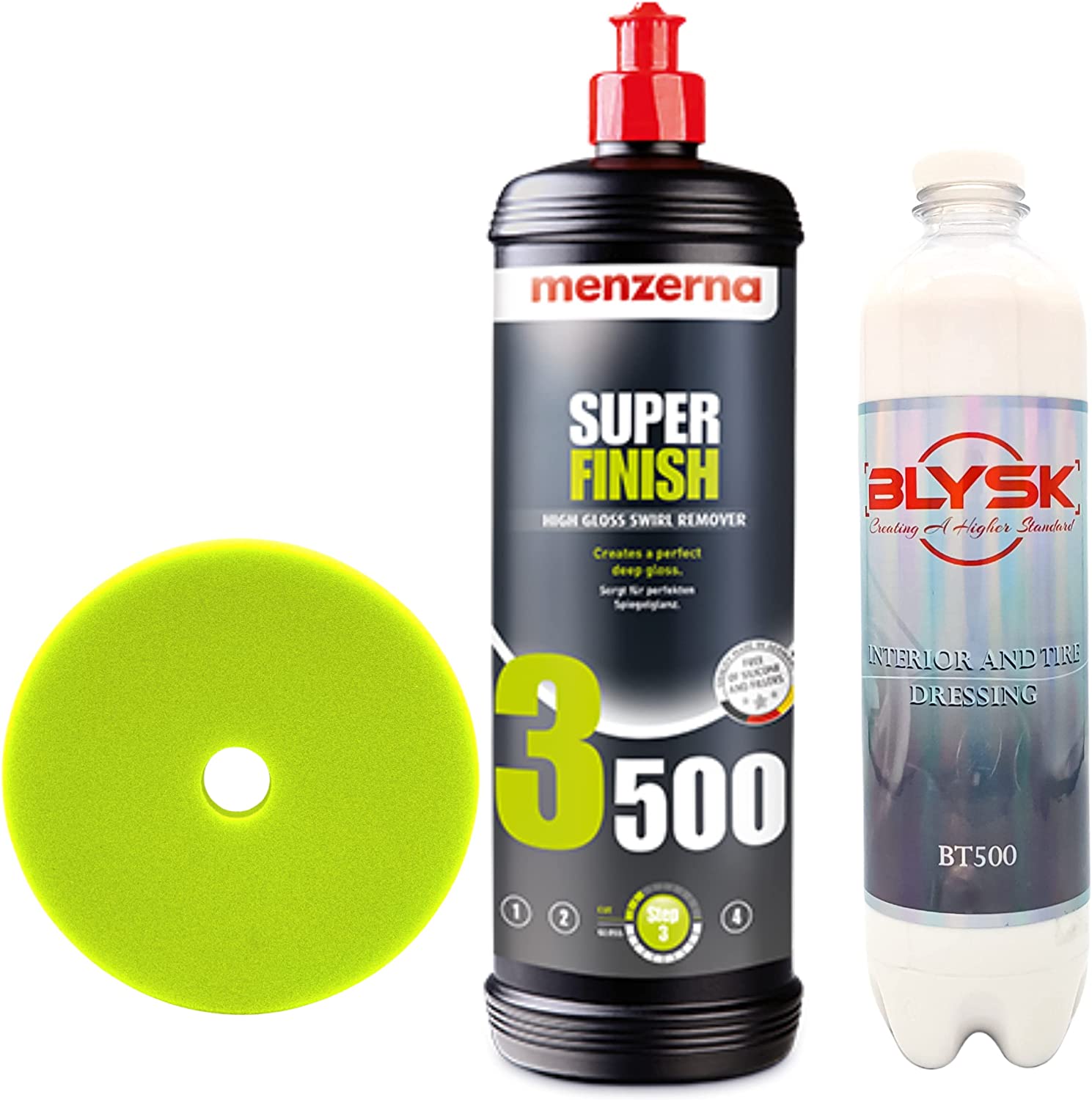 Blysk Bundle-Super Finish 3500 Interior and Tire Dressing BT500- Applicator Polishing Pad 6’’ - Maazzo
