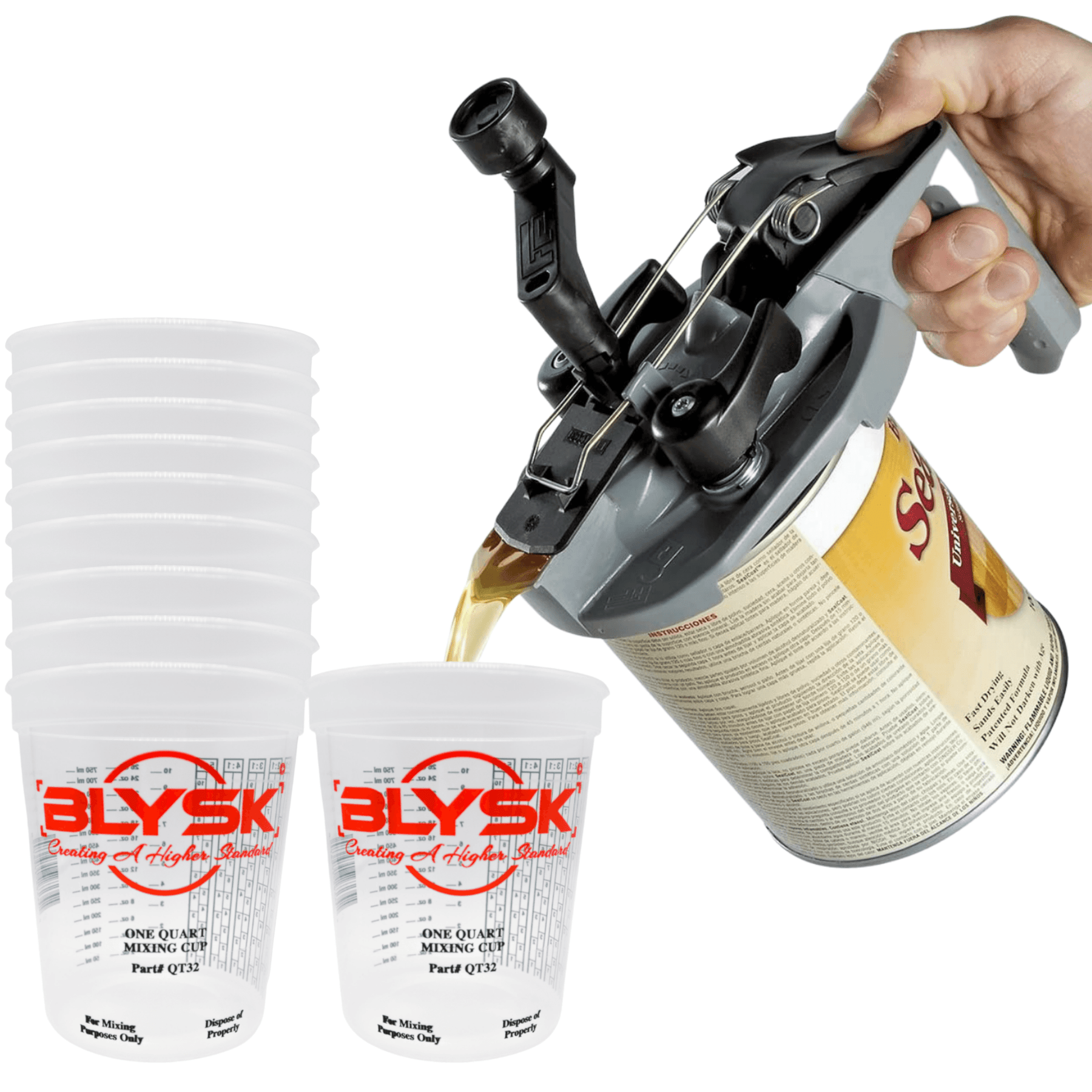 BLYSK Fillon Mixing Mate Paint Lid KIT Stir, Store, and Pour. Mess-Free Mixing lids (1 Quart Mixing Lid+ 10 Quart Cups) - Maazzo