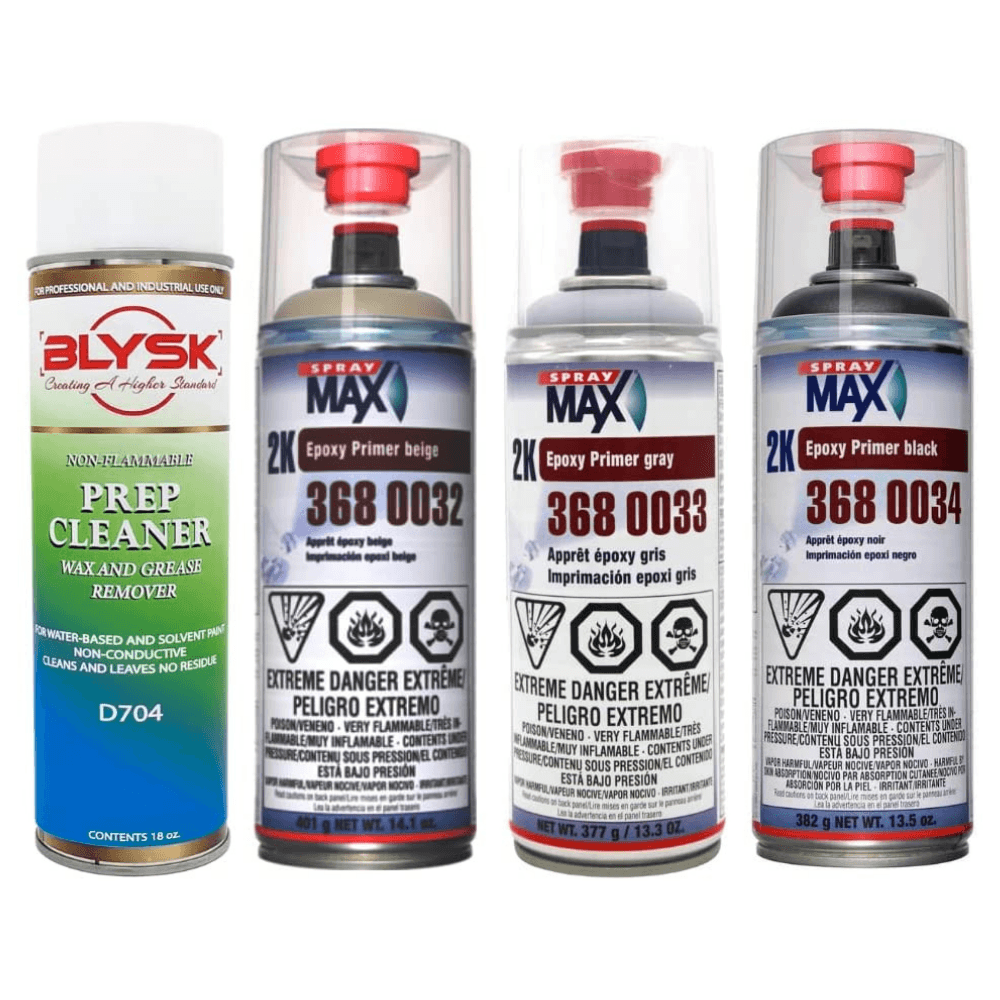 Blysk Bundle- Spray Max Universal 2K epoxy primer filler for all problematic surfaces (Black, Beige & Gray) for Cleaned and Sanded Surfaces-Blysk Prep Cleaner, Wax and Grease Remover, for Water-Based and Solvent Paint - Maazzo
