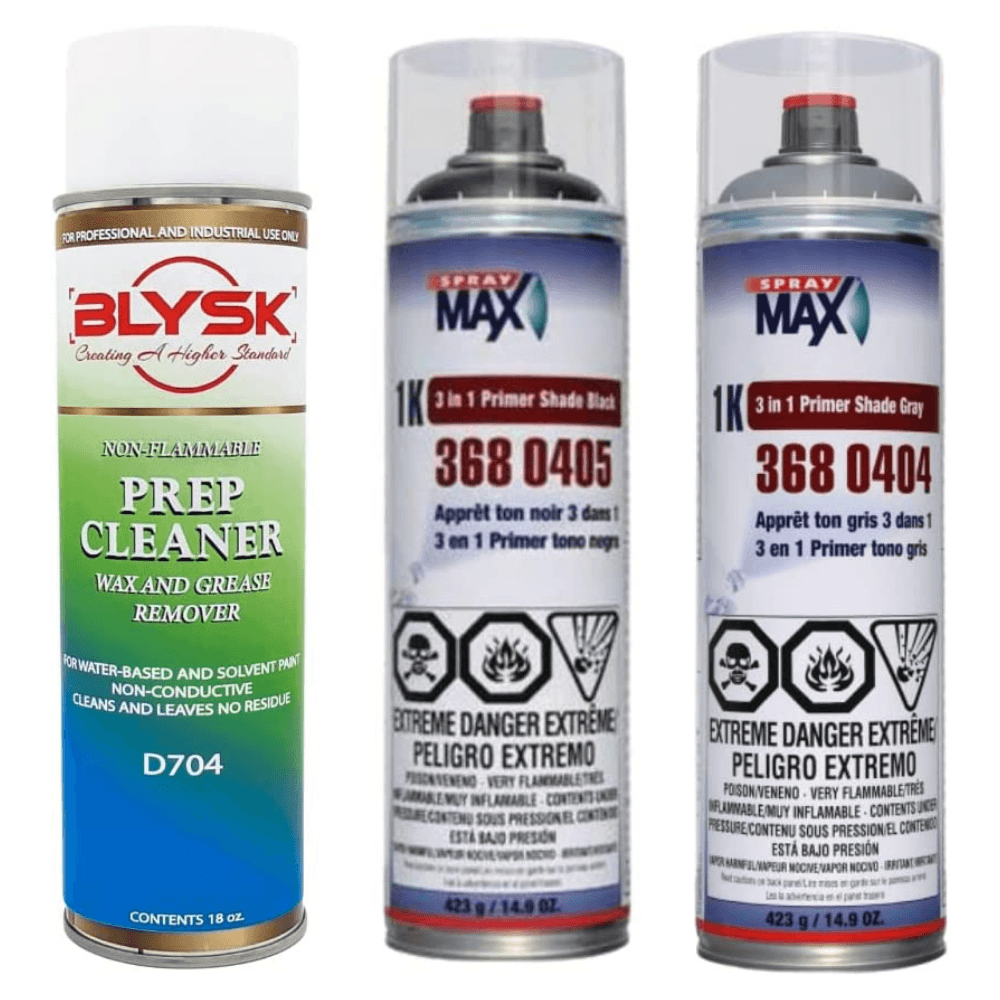 Blysk Bundle- Spray Max 3 in 1 Primer / Filler designed for easy and convenient priming (Gray and Black)-Blysk Prep Cleaner, Wax and Grease Remover - Maazzo
