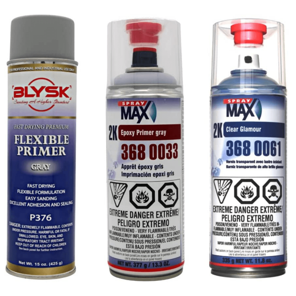 Blysk Bundle- Spray Max 2K Clear Glamour with Very High Chemical for Sealing-Spray Max 2K epoxy primer for all problematic surfaces (Gray)-Blysk flexible Primer (Gray) - Maazzo