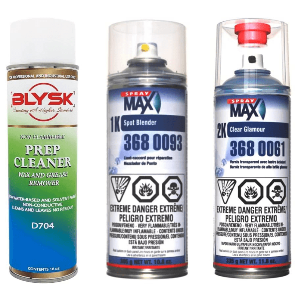 Blysk Bundle- Spray Max 2K Clear Glamour with Very High Chemical for Sealing-Spray Max 1K Spot Blender is a special product for homogenous paint transitions-Blysk Prep Cleaner, Wax and Grease Remover. - Maazzo
