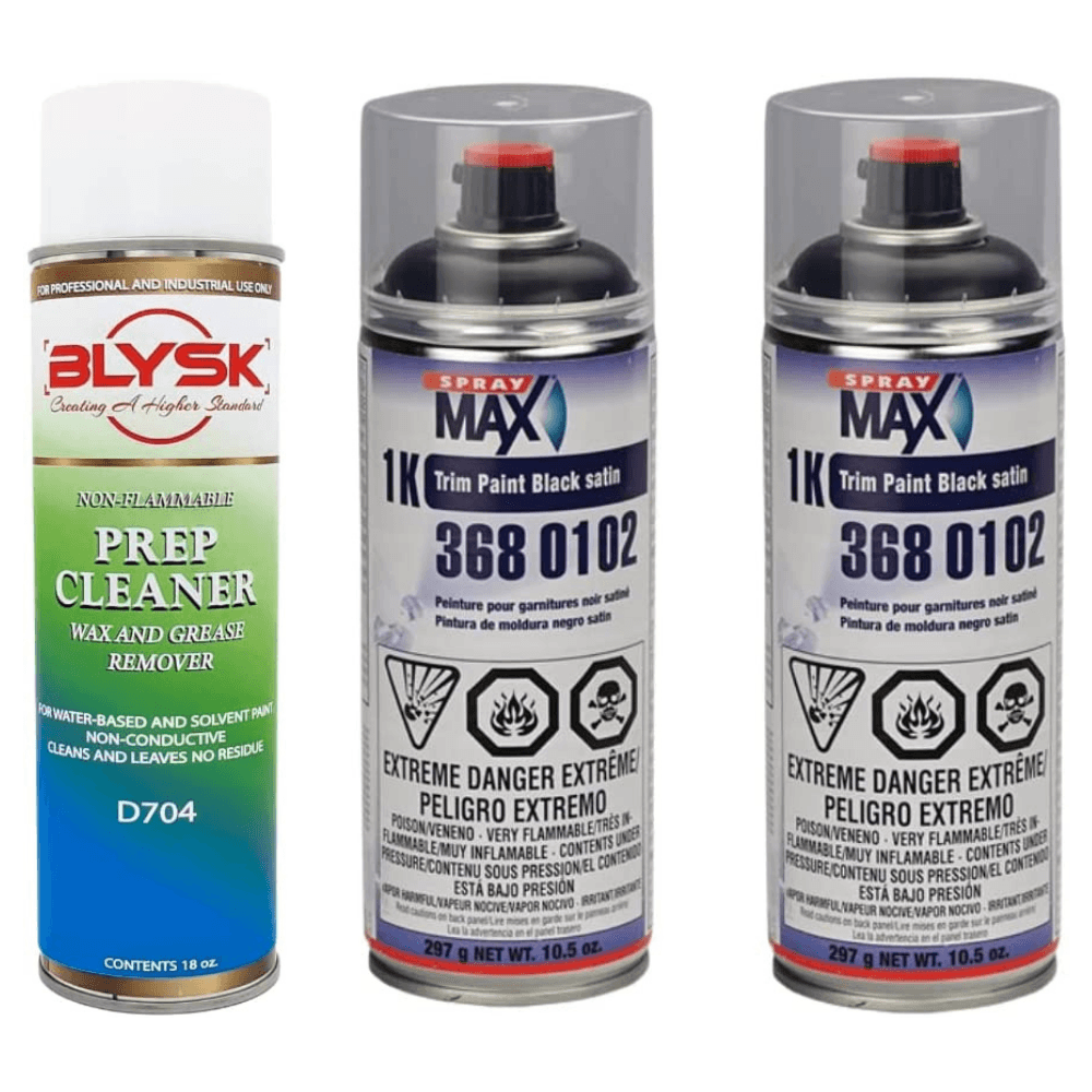 Blysk Bundle- (2) Spray Max 1K Trim Paint Black Satin for topcoat paint jobs and spot repairs on cars, motorcycles and other applications-Blysk Prep Cleaner, Wax and Grease Remover. - Maazzo