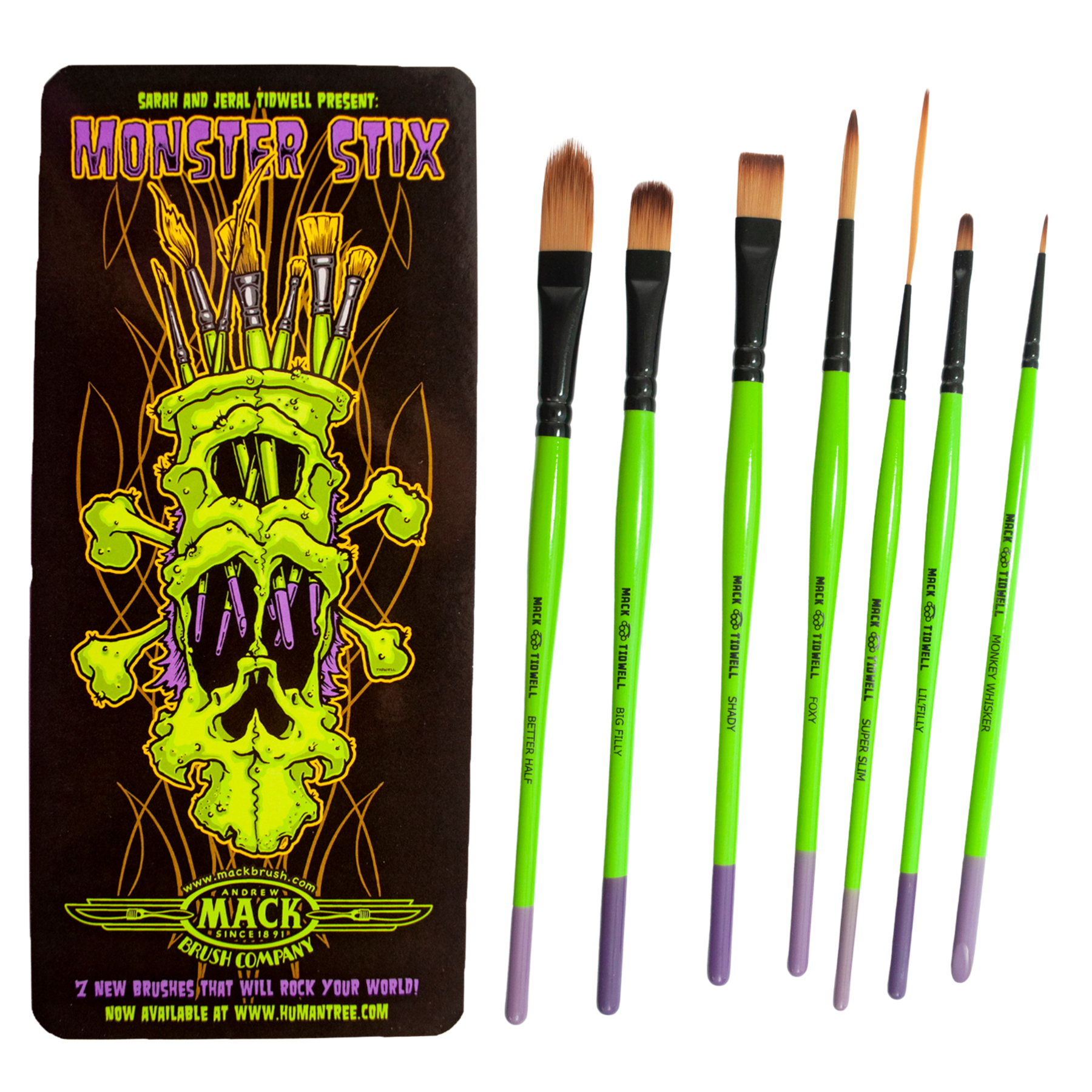 BLYSK and Mack Monster Stix (M/T) Synthetic, Lines, Shading, and for Sharp Detail Brush Bundle with Free Pint Mixing Cups Set, Artist Brushes (7, Monster Stix (Set)) - Maazzo