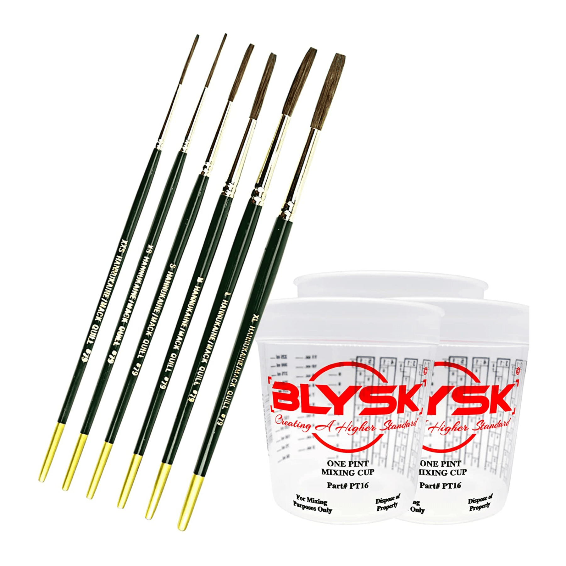 BLYSK and Mack The John Hannukaine Quill (79) Bundle with Free Pint Mixing Cups, pinstriping, Squirrel Hair, Taklon Hair, Sign, Lettering, Professional Art Supplies (6, XXS, XS, S, M, L, XL) - Maazzo