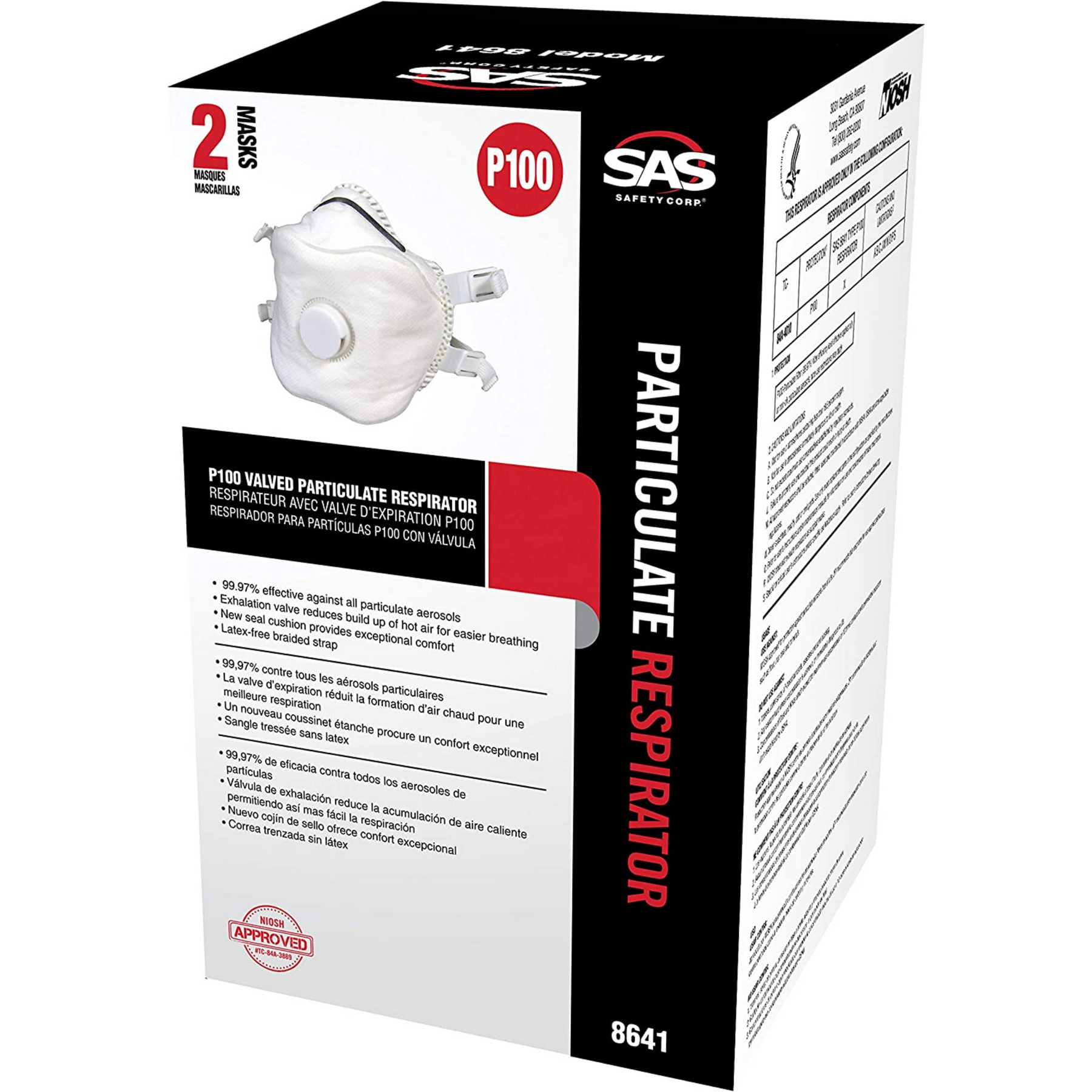 SAS Safety 8641 P100 Particulate Respirator Mask, Box of 2 (2 masks) - Maazzo