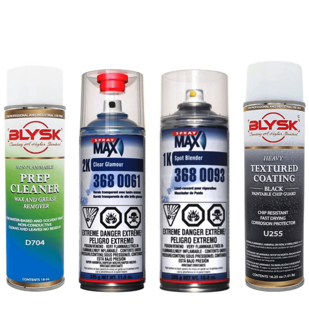Blysk Bundle-Spray Max 2K Clear Glamour -Spray Max 1K Spot Blender is a special product for homogenous paint transitions-Blysk Prep Cleaner, Wax and Grease Remover-Blysk Textured Coating - Maazzo