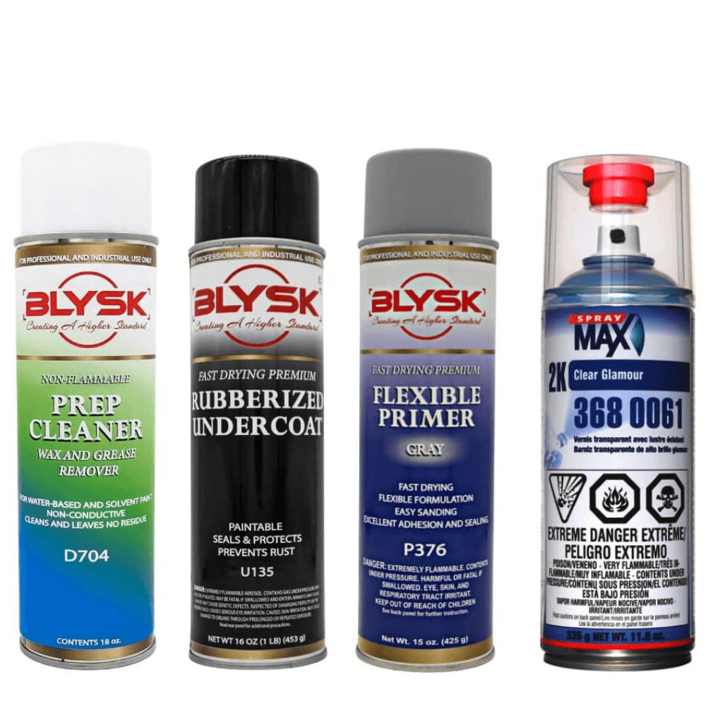 Blysk Bundle- Spray Max 2K Clear Glamour- Blysk Prep Cleaner- Blysk Rubberized Undercoat-Blysk Flexible Primer (Gray) - Maazzo