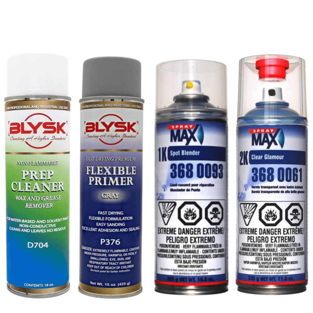 Blysk-Bundle Spray Max 2K Clear Glamour -Spray Max 1K Spot Blender is a special product for homogenous paint transitions-Blysk Flexible Primer (Gray)-Blysk Prep Cleaner - Maazzo