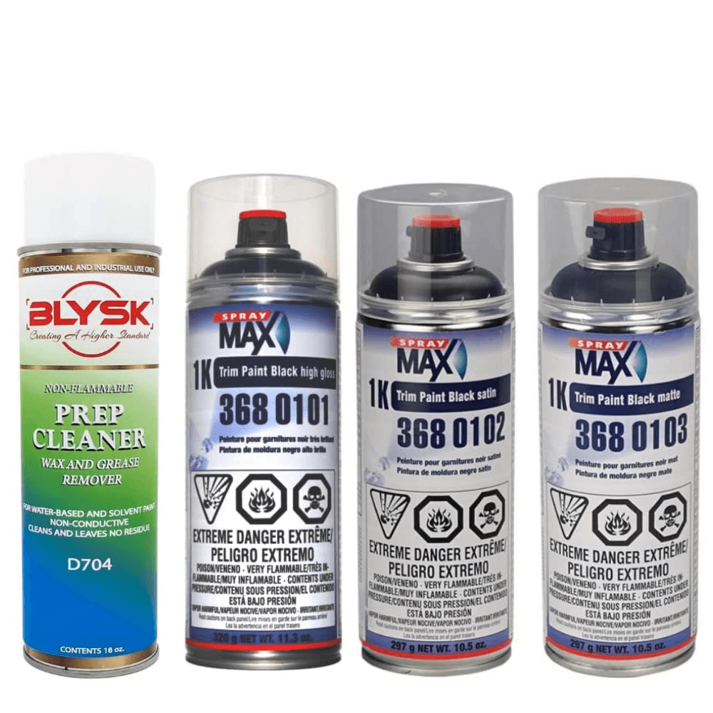 Blysk Bundle- Spray Max 1K Trim Paint Black (Matte, Satin, Gloss) for topcoat paint jobs and spot repairs on cars, motorcycles and other applications-Blysk Prep Cleaner, Wax and Grease Remover. - Maazzo