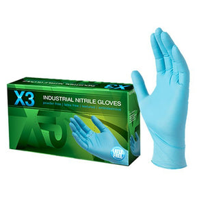 Ammex® X3 Blue, Nitrile Disposable Gloves, Textured Powder Free 3 mil Box of 100 Size M - Maazzo